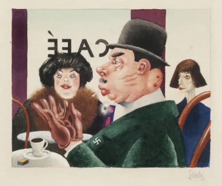 Georg Scholz, Café (Hakenkreuzritter), 1921, Aquarell 30 × 49 cm, Sammlung Merrill C. Berman | © Foto: VG Bild-Kunst, Bonn 2017, Foto: Galerie Michael Hasenclever