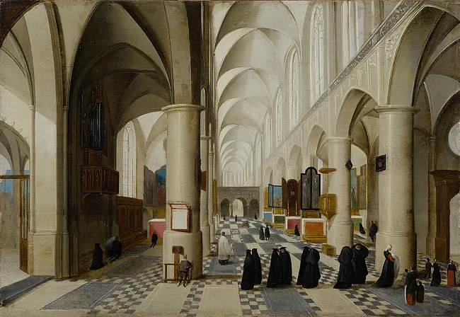 Interieur einer gotischen Kirche mit Taufprozession | © Horst Ziegenfusz