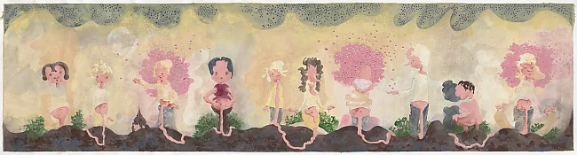 Michael Kalmbach: Frühling (2021), Gouache, Aquarell, Bleistift auf Papier, 53 x 200 cm