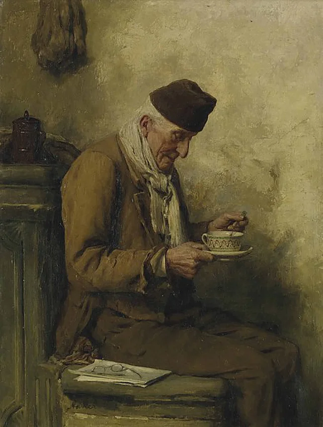 Albert Anker (1831-1910): Alter Mann beim Tee trinken | © Wikimedia Commons