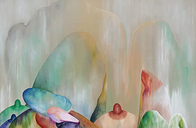 Jagoda Bednarsky: Shadowland (pan), 2020, Öl, Acryl und Gouache auf Leinwand, 200 x 310 cm   
