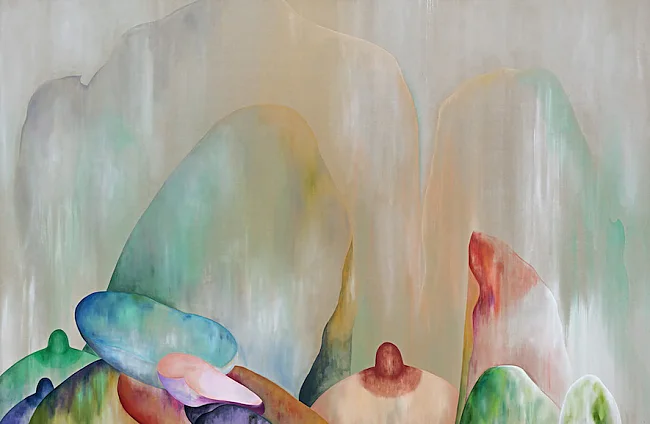 Jagoda Bednarsky: Shadowland (pan), 2020, Öl, Acryl und Gouache auf Leinwand, 200 x 310 cm   