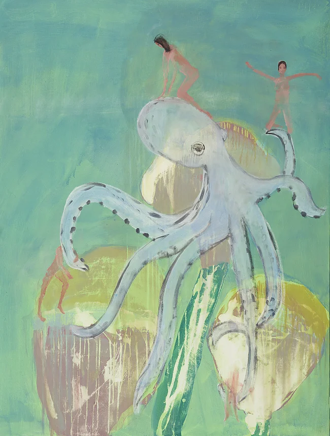 Ankalina Dahlem: Octopus rides, 2023, Acryl auf Leinwand, 165 x 125 cm