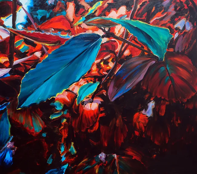 Cornelius Völker: Blätter, 2021, Ölfarbe auf Leinwand, 160 x 180 cm