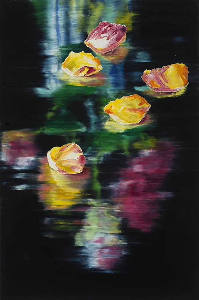 Cornelius Völker: Blüten, 2020, Ölfarbe auf Leinwand, 180 x 120 cm