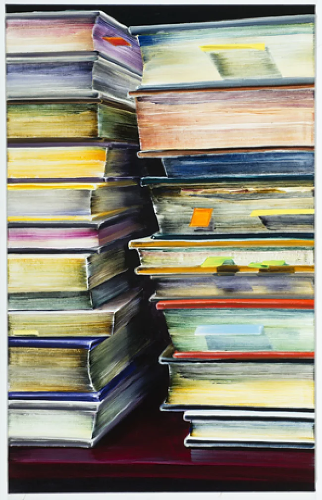 Cornelius Völker, Buchkanten, 2019, Ölfarbe auf Leinwand, 190 x 120 cm