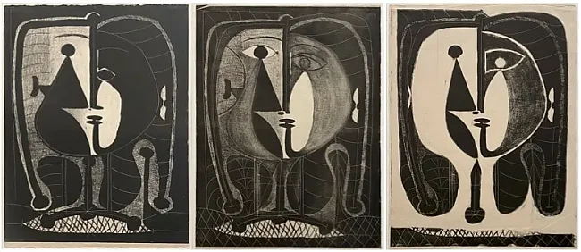 Pablo Picasso: Drei Original-Lithographien, außergewöhnlich seltene komplette Folge des Motivs, je 65 x 50 cm