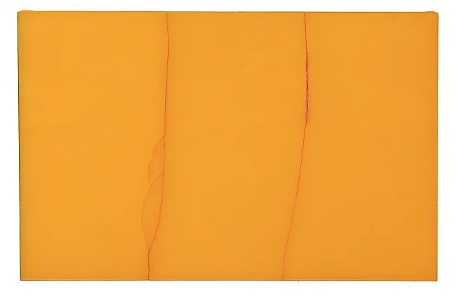 Herbert Warmuth: Pink durch Orange, 2022, Acryl hinter und durch Plexiglas, 40 x 60 cm