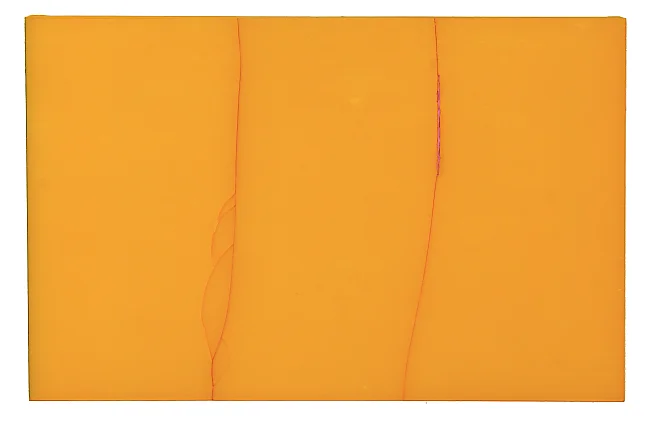 Herbert Warmuth: Pink durch Orange, 2022, Acryl hinter und durch Plexiglas, 40 x 60 cm