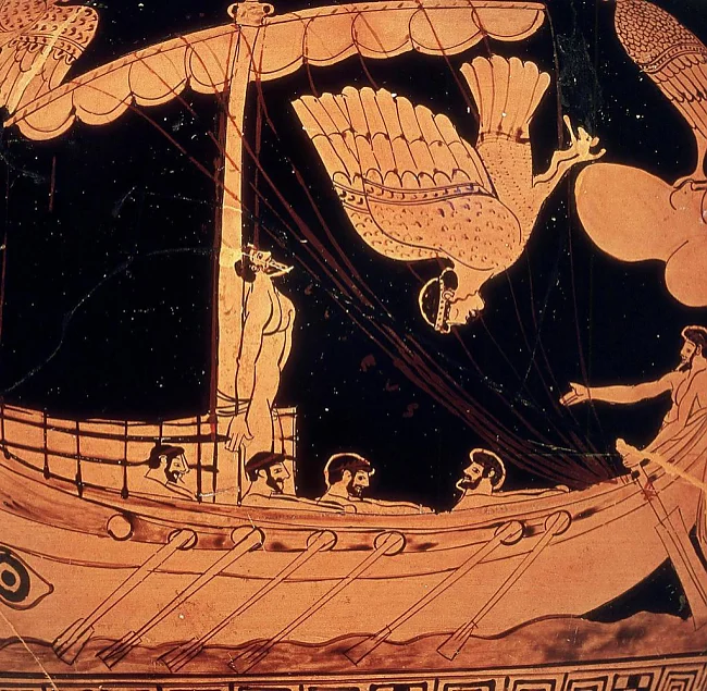Griechische Vasenmalerei: Odysseus und die Sirenen