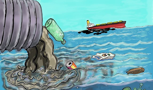 Illustration der Einleitung von ungeklärtem Abwasser ins Meer | © Impakter Magazine