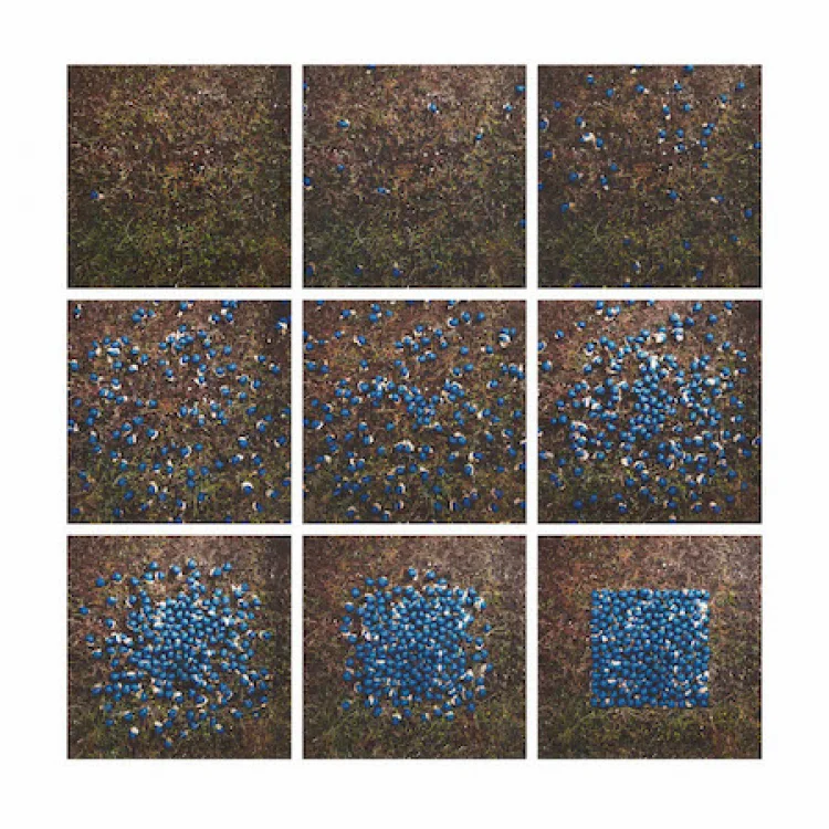 Timm Ulrichs, Blaues Wunder (II), 1972/1991, Cibachrome-Abzug, 9-teilig, je 60 x 60 cm