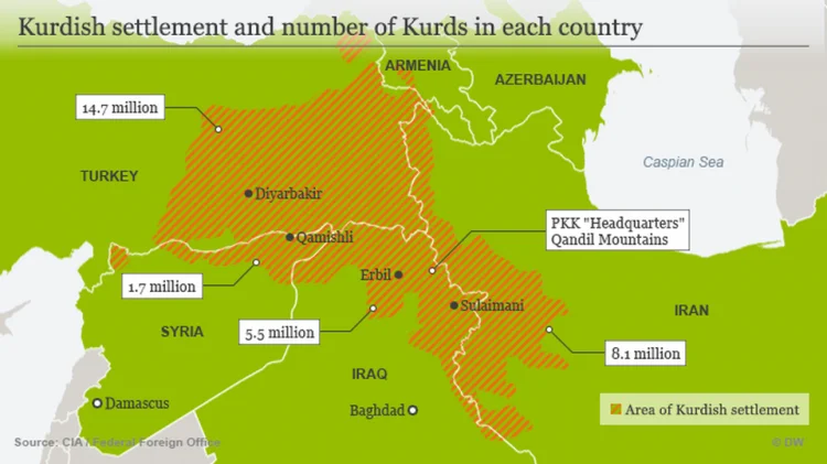 Karte Kurdische Bevölkerung | © Foto: CIA / Federal Foreign Office