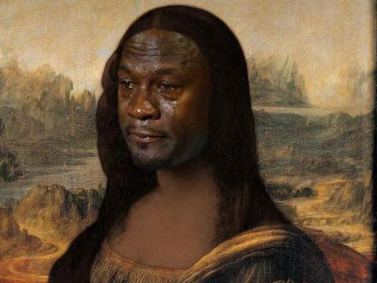 Ein Meme: Michael Jordans selbst schon ikonographisches Gesicht voller Tränen hier eingefügt in Leonardo da Vincis Mona Lisa | © Foto: Credit T.J. Hawk; CC BY SA, via flickr https://www.flickr.com/photos/102627552@N04/24131480043