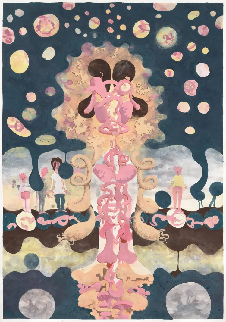 Michael Kalmbach, 2021-04: Heilige Scheiße, Gouache, Bleistift, Aquarell auf Papier, 200 x 140 cm