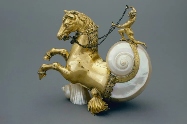 Hippocamp als Trinkgefäß, Silber vergoldet um 1590–1600