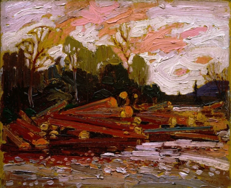 Tom Thomson, „Abandoned Logs“, 1915, Öl auf Holzfaserplatte, 21,6 × 26,6 cm | © Foto: Purchase 1974 McMichael Canadian Art Collection 1974.3