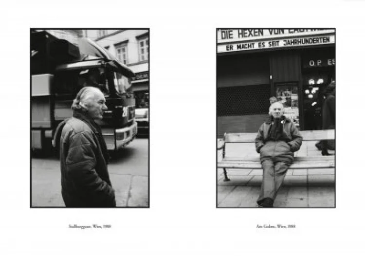 Doppelseite aus „Immer noch Frost“ mit Fotografien von Sepp Dreissinger