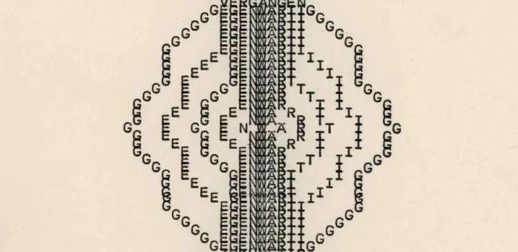 Ruth Wolf-Rehfeldt: Vergangen Gegenwärtig Zukünftig, Detail, 1975, Typewriting | © Foto: Staatliche Museen zu Berlin, Kupferstichkabinett / Dietmar Katz. Ruth Wolf-Rehfeldt und ChertLüdde, Berlin