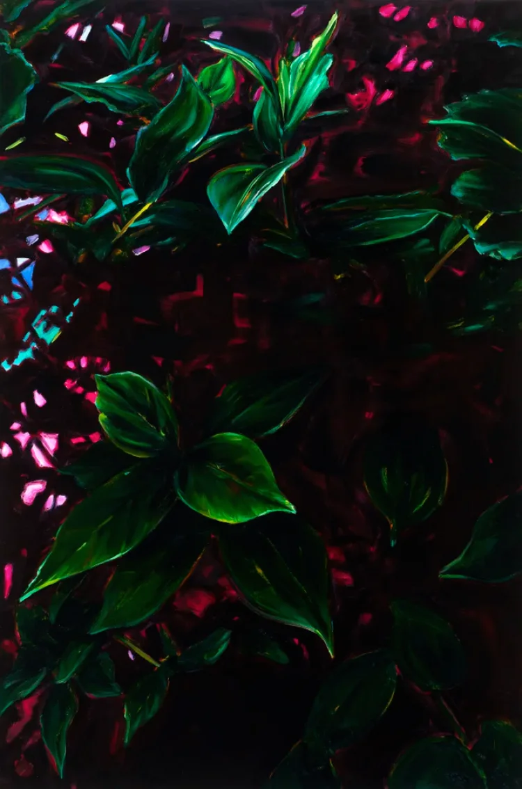Cornelius Völker: Blätter, 2021, Öl auf Leinwand, 300 x 200 cm