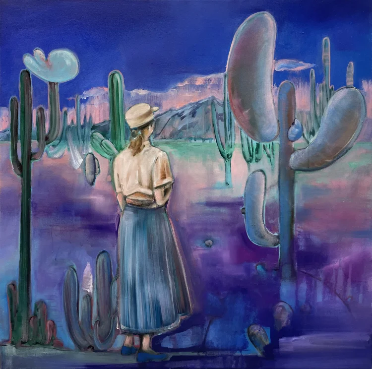 Isabel Friedrich: Ausgeblickt, 2023, Öl auf Leinwand, 70 x 70 cm