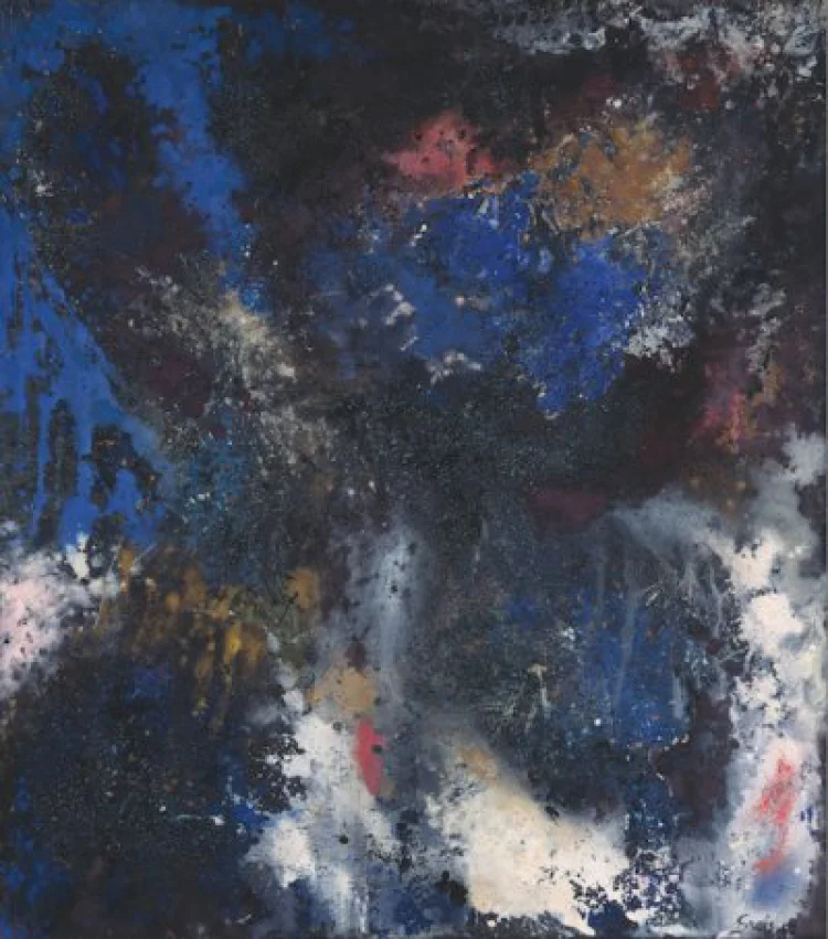 Otto Greis: Blauer Aufbruch, 1952, Mischtechnik auf Leinwand, 130 × 115 cm, GDKE – Direktion Landesmuseum Mainz | © Foto: Foto: GDKE_Ursula Rudischer (Landesmuseum Mainz)