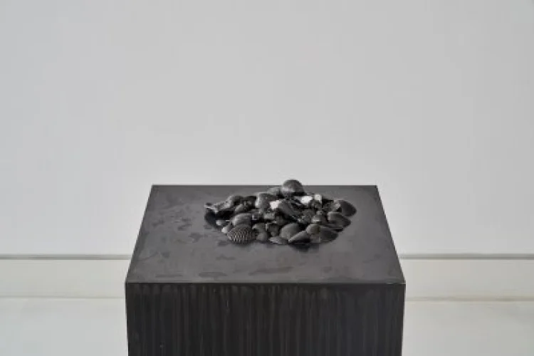 Objektwelt der Erinnerung: Latifa Echakhch, Sans Titre (Les coquillages), 2016 MDF, Tusche, Muscheln, 84 × 40 × 40 cm | © Foto: Courtesy of the Artist, Foto: Norbert Miguletz