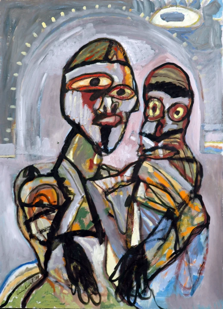 Lucebert: Geschwister, 1988, Öl auf Leinwand, 100 x 73 cm