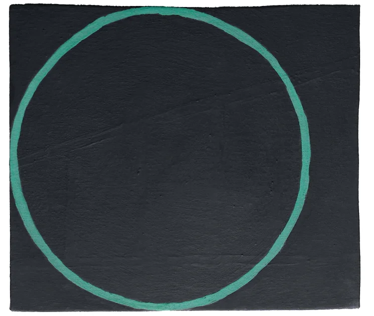Herbert Warmuth: Grüner Kreis, 1988, Dispersionsfarben auf Nessel auf Holz, 26 x 30 cm 