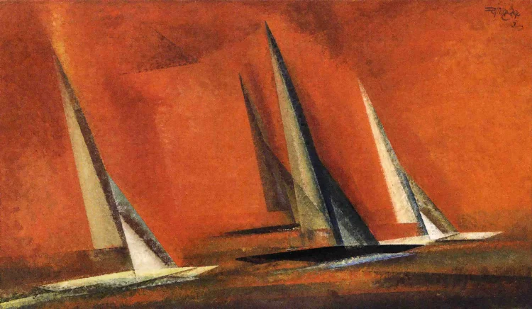 Lyonel Feininger, Schärenkreuzer, 1930, Öl auf Leinwand, 40 x 75 cm | © Foto: Privatsammlung, Courtesy Moeller Fine Art Projects | The Lyonel Feininger Project, New York – Berlin, © VG Bild-Kunst, Bonn 2023