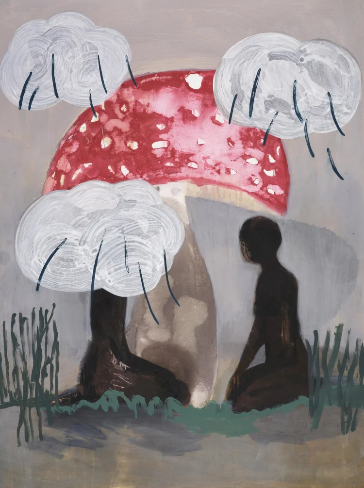 Ankalina Dahlem: Under the red mushroom, 2021, Acryl auf Leinwand, 160 x 120 cm